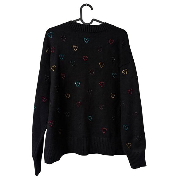 Aqua X Kerri Rosenthal Black Multicolor Rhinestone Hearts Cardigan Sweater XS - Picture 4 of 5